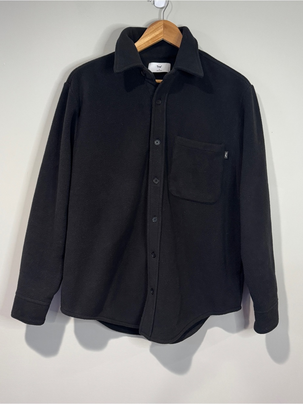 TnA Aritzia Black Polar Button-Front Fleece Shirt Jacket Shacket Heavyweight M
